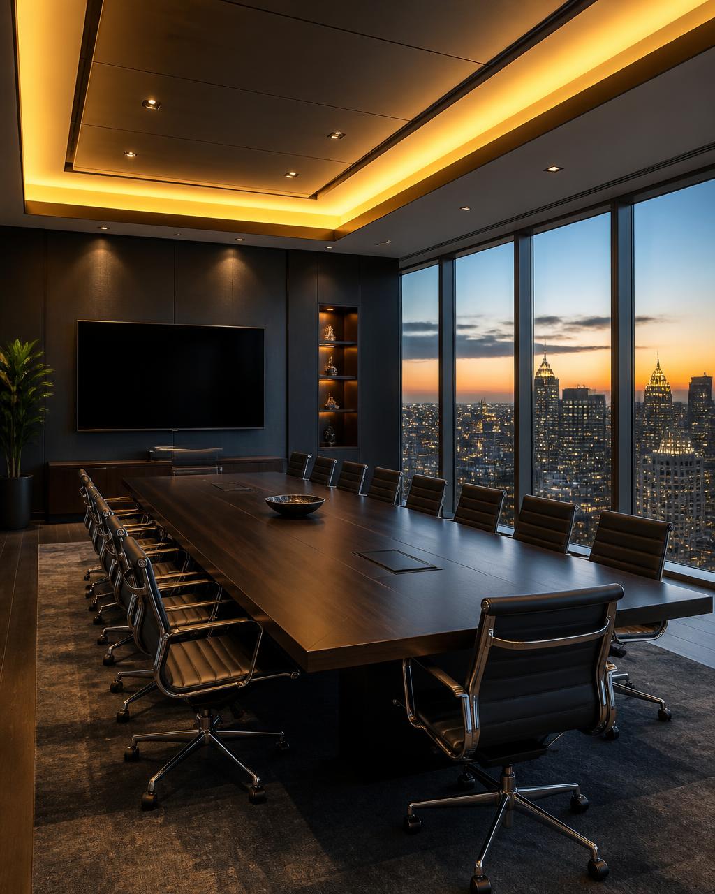 BLI Consulting boardroom overlooking the city skyline